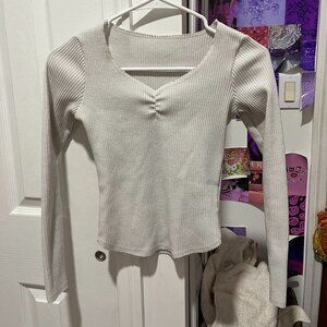 Small white ribbed scoop neck top